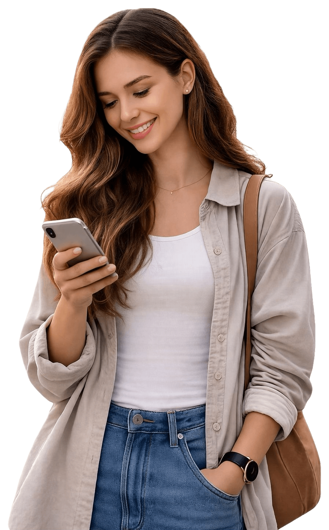 Person holding an iPhone showing a Useful Wallpaper lock screen